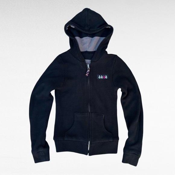 Vintage Y2K Volcom Reversible Striped Knit Full Zip Hoodie Gray/Black Size XS - Picture 3 of 6